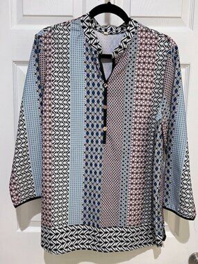 ☀️ Geometric Boho  Top 3/4 Sleeve Button Front Tunic